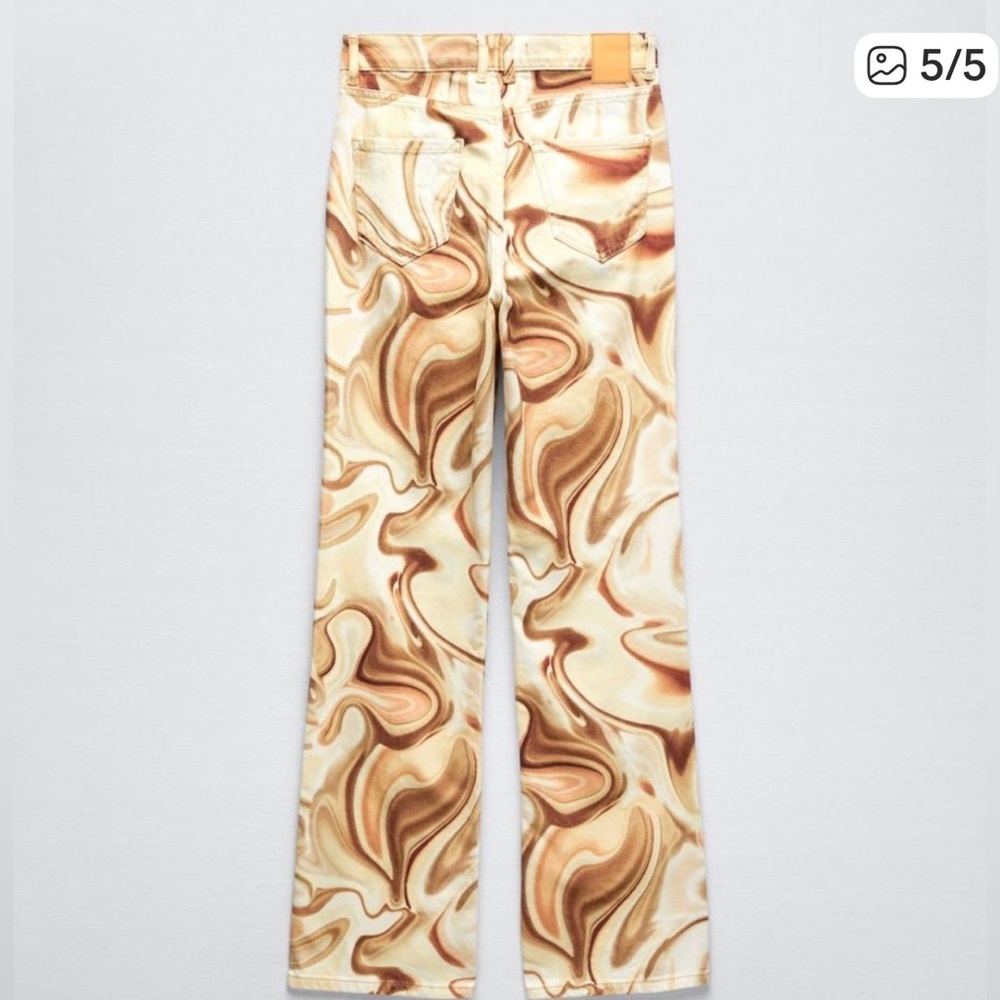 Zara mid rise straight leg print swirl multi color jeans size 2
